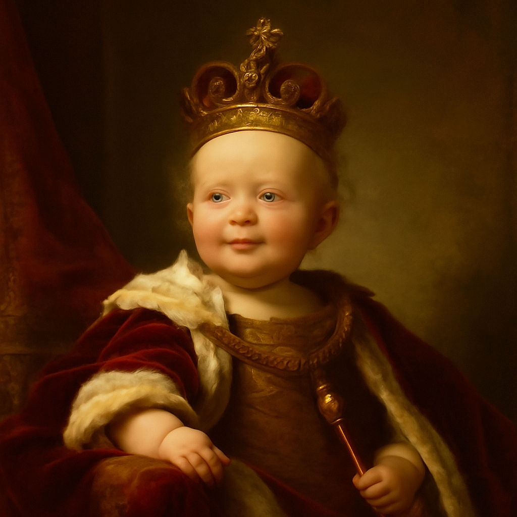A happy tattooed man gently holds a smiling baby with spiky hair in a small bathtub, with the baby looking curiously at the camera while the man beams down at the child. The background shows a textured wall and a light switch panel.