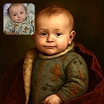 A chubby-cheeked baby gazes curiously at the camera, wrapped in a cozy onesie decorated with playful tigers and leafy patterns, while a gentle hand rests nearby, adding a warm touch to the scene.