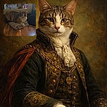 A cozy indoor scene featuring a relaxed tabby cat lounging on a folded towel atop a wooden surface. In the background, a person with glasses and tattoos is captured taking a mirror selfie, adding a personal touch. The image includes a cute text overlay '<3' near the cat, enhancing the affectionate vibe.
