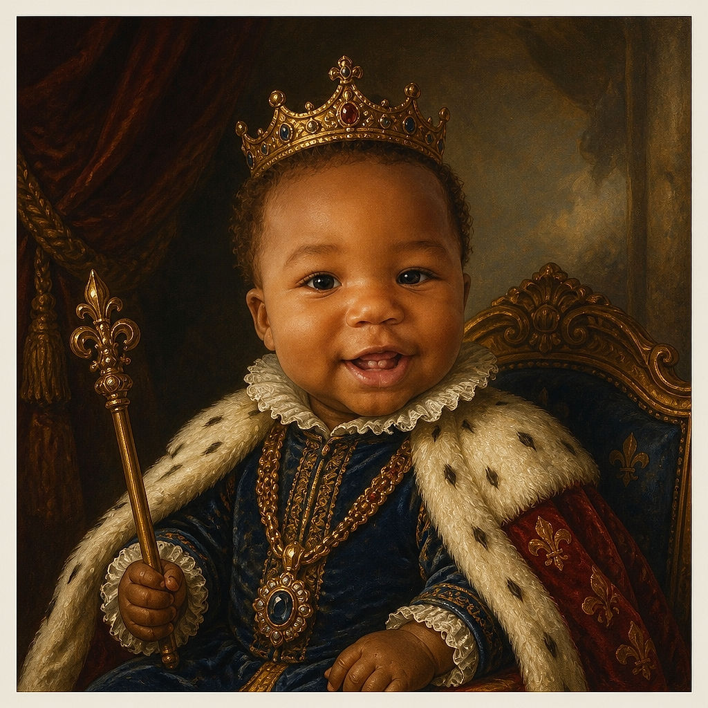 A cheerful baby beams at the camera like a tiny CEO who has just discovered both giggling and gravity, lounging comfortably in a cozy bedroom scene.