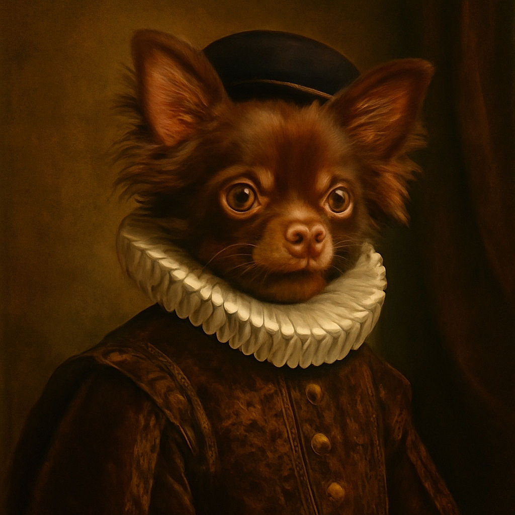 A small brown dog with big eyes and fluffy ears is sitting on a light floor, looking up curiously. The dog is wearing a harness and leash. There is a text overlay at the bottom mentioning a veterinary clinic in Lorraine, France.