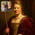 A cozy selfie featuring a smiling young woman holding a curious baby with big blue eyes, set against a simple indoor background with a TV and some greenery peeking through.