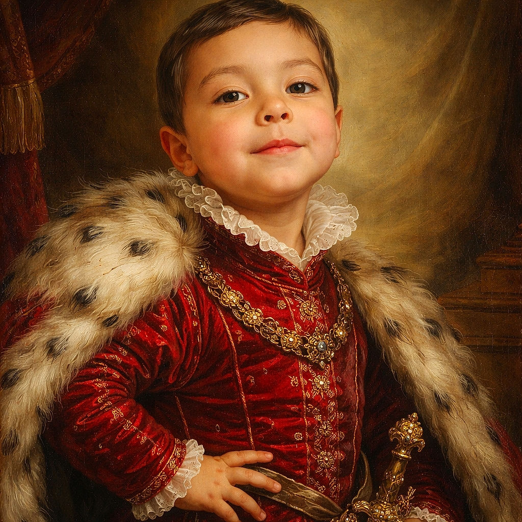 A young child in a bright red shirt takes a close-up selfie with a playful expression, sitting comfortably indoors near a window with soft natural light highlighting their face.
