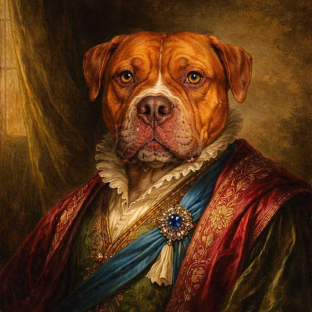 A close-up of an adorable brown dog with soulful amber eyes looking up with a hopeful expression, sitting on a tiled floor. The dog's wrinkled forehead and slightly tilted ears add to its charm, while its wagging tail hints at excitement or anticipation.