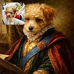 A tiny curly-furred puppy bundled in a fluffy sherpa blanket wearing a red shirt, peeking out like it owns the shopping cart — equal parts cozy and suspicious of the big fluorescent world outside its snuggle fort.