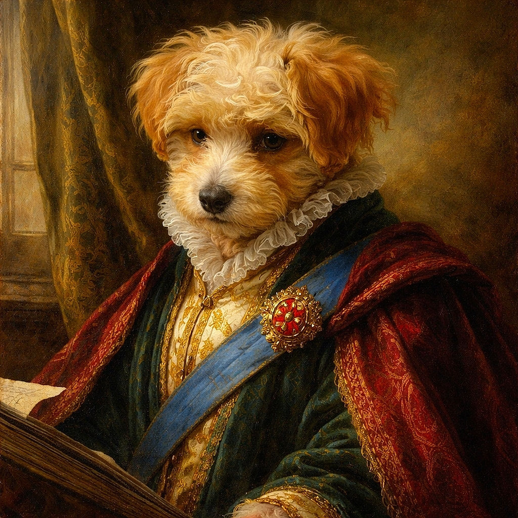 A tiny curly-furred puppy bundled in a fluffy sherpa blanket wearing a red shirt, peeking out like it owns the shopping cart — equal parts cozy and suspicious of the big fluorescent world outside its snuggle fort.