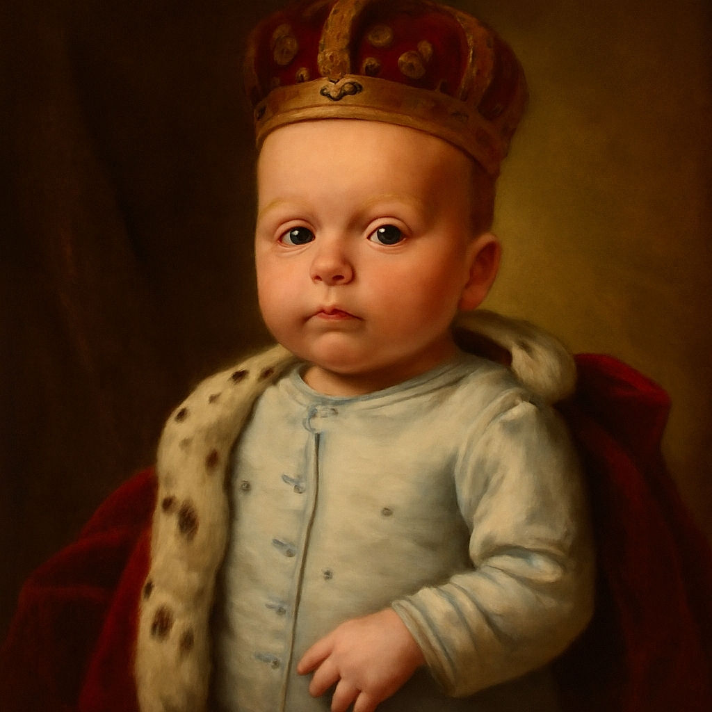 A tiny newborn baby lies on a soft blue textured blanket, wearing a cozy light blue onesie patterned with encouraging words like 'smile' and 'grow'. The baby's wide eyes gaze curiously upwards, framed by a calm and peaceful nursery setting.