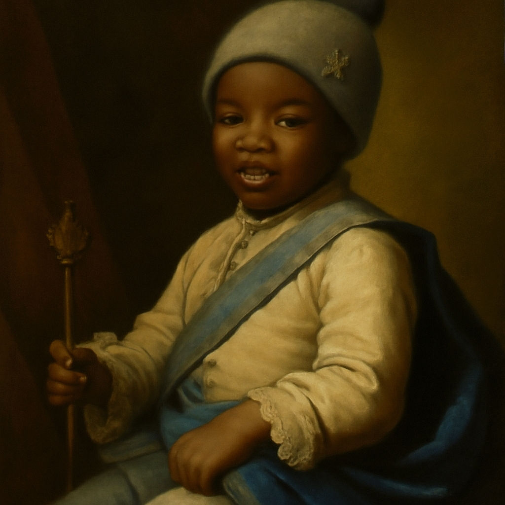 A cute toddler in a cozy white sweater and grey pom-pom hat tries to master the art of riding a bright red toy car indoors, with a determined yet playful expression, surrounded by a homey setting with a high chair and dining table in the background.