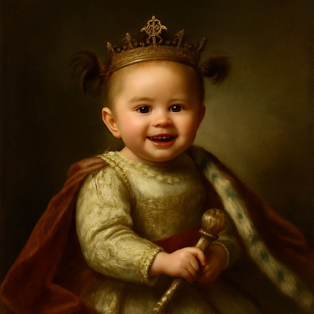 A cheerful baby with adorable pigtails sits on a colorful play mat, clutching a bright yellow toy. The cozy nursery setting includes a wooden crib, soft toys, and warm sunlight streaming in, making the scene feel like a perfect snapshot of joyful early childhood.