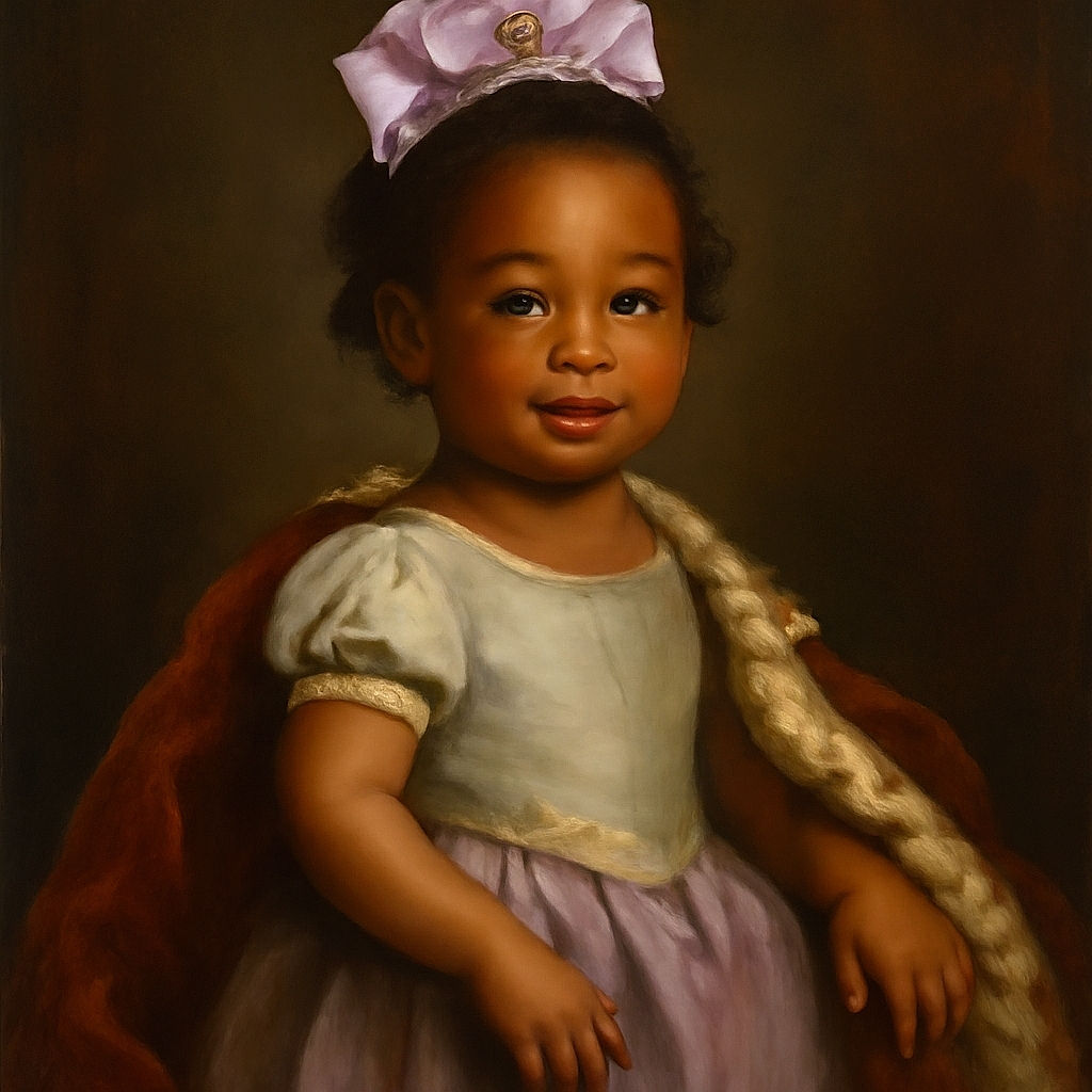 A lively toddler with adorable hair bows and cupcake-themed shirt strikes a playful balance on one foot, showcasing her colorful shorts and cozy slippers on a wooden floor against a plain wall.