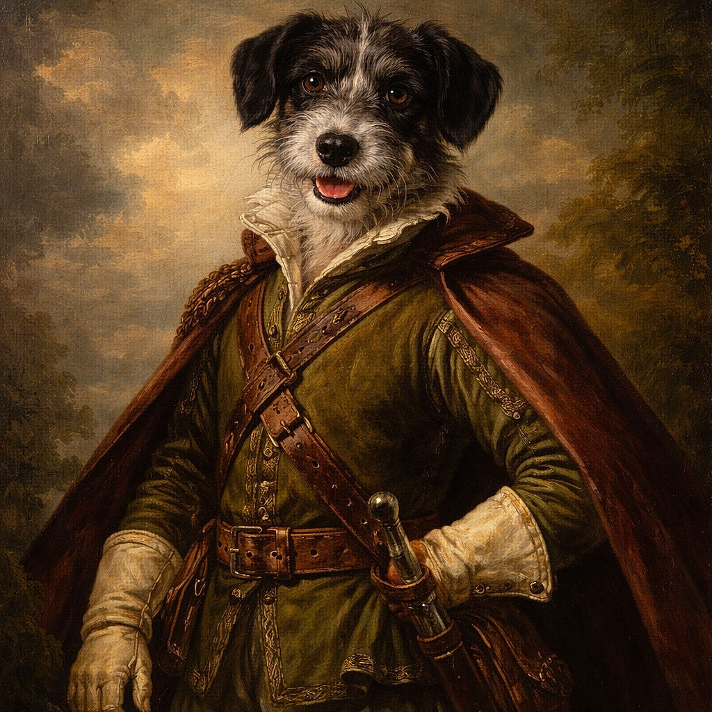 A playful dog with a scruffy black and white coat lounges on a patterned couch, proudly holding a bright yellow tennis ball in its mouth, eyes wide and full of mischief.