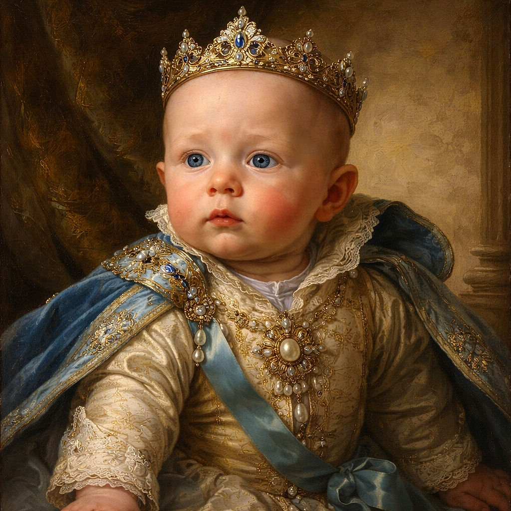 A chubby-cheeked baby with bright blue eyes is suspended in a colorful baby jumper, looking curiously to the side while outdoors on a sunny day. The background shows green grass and parked cars, adding a casual backyard vibe to this adorable close-up shot.