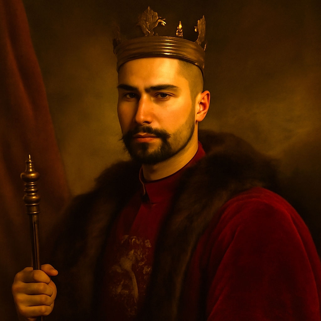 A cozy moment captured between a bearded man in a red hoodie and a chubby-cheeked baby wearing a striped shirt and bib, with the man gazing lovingly down at the baby while sitting indoors, surrounded by softly blurred background figures.