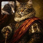 A fluffy tabby cat lounges elegantly on a colorful blanket, looking off to the side with a regal and slightly aloof expression, embodying the true spirit of feline sophistication.