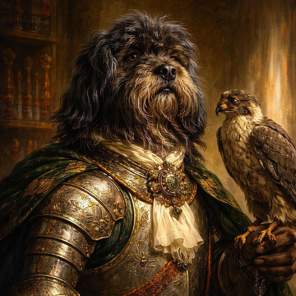 A shaggy, philosophizing pup perched on the windowsill, staring out at the sunny park like it’s contemplating squirrel politics — fur tousled by a life of adventures (or naps).