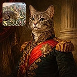 A charming tabby cat lounges comfortably on a vibrant floral-patterned blanket, gazing curiously at the camera with bright, attentive eyes. The cozy setting and clear focus highlight the cat's soft fur and relaxed posture, making for a warm and inviting snapshot.