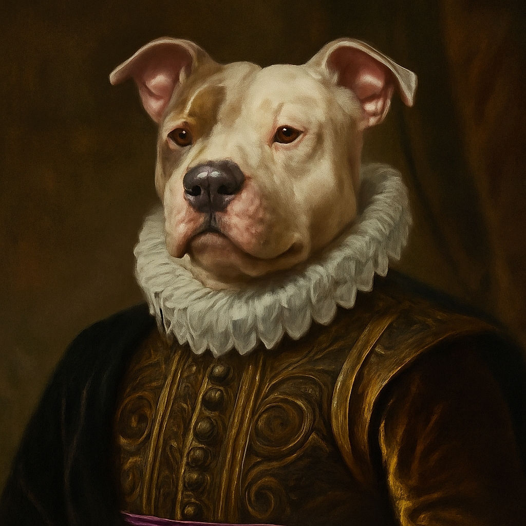 A relaxed dog lying on its back with paws curled up, looking content and cozy against a dark background and a person with a visible tattoo nearby.