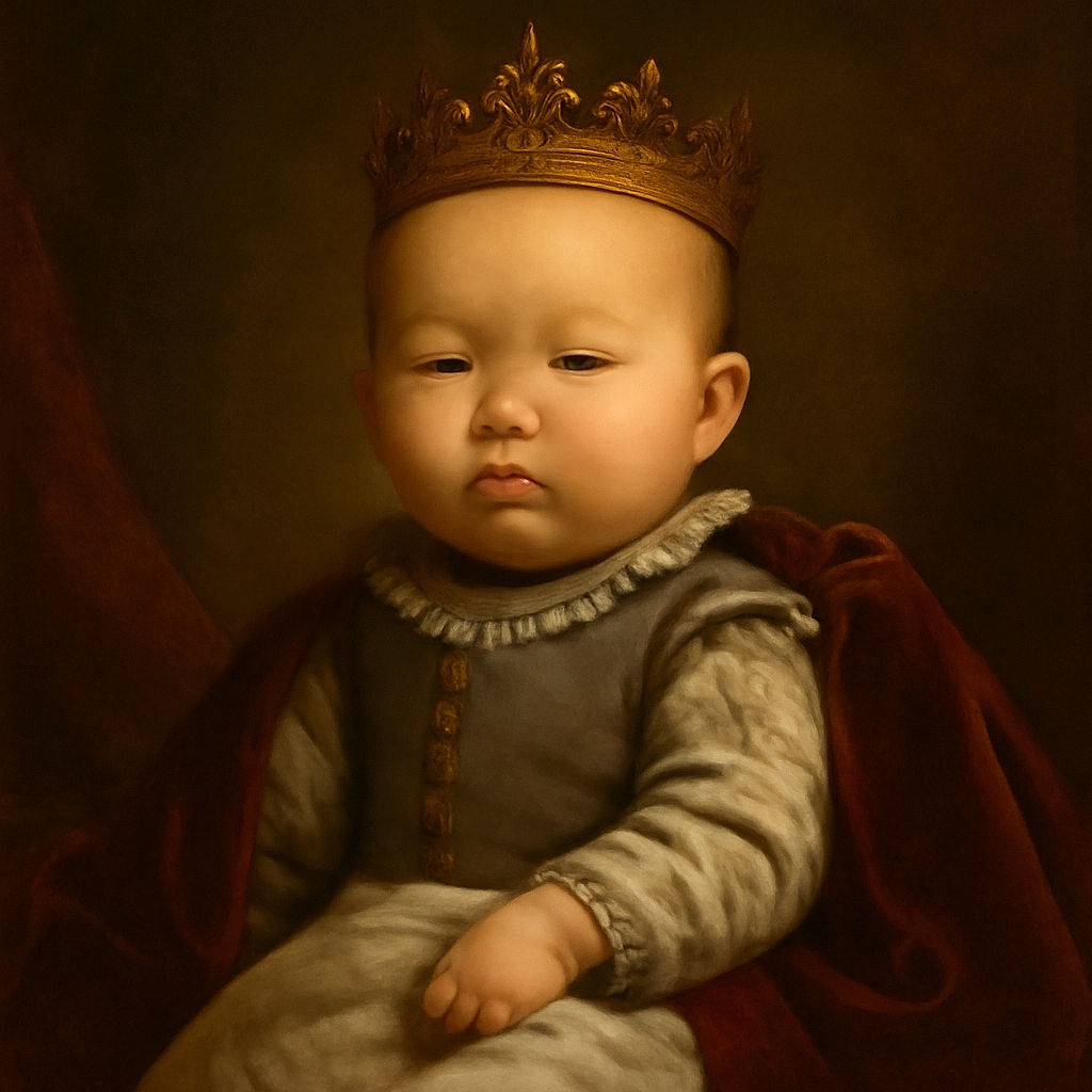 A cozy baby wrapped in a soft white blanket lies on a bed with floral and animal-patterned sheets, looking curiously at the camera with a pacifier resting nearby.