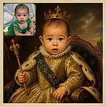 A wide-eyed baby in a bright green outfit sits like a tiny royal on a colorful play mat, gripping a blue toy with the serious concentration of someone negotiating an extremely important snack treaty.