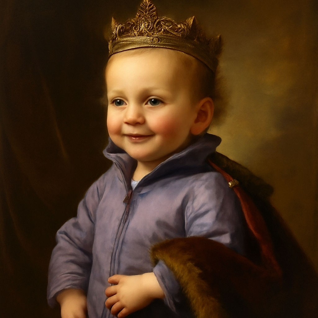 A cheerful toddler in a lavender zip-up jacket is sitting comfortably on a couch with a soft blanket behind, holding a TV remote with curious fingers, smiling slightly as if planning the next show to watch.
