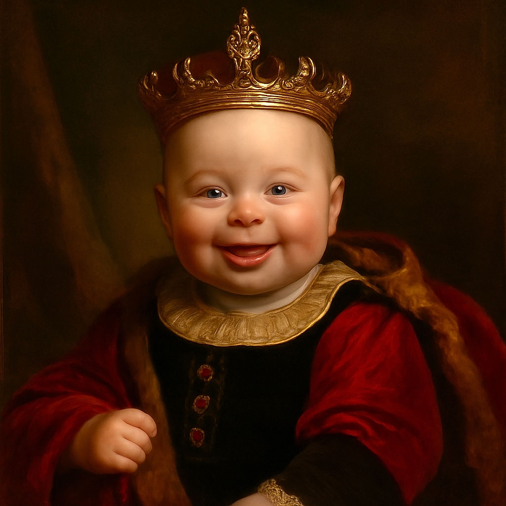 A cheerful baby with a playful smile and tongue sticking out, wrapped in a soft, fluffy blanket and dressed in a cute polka-dot outfit, radiating pure joy and innocence.