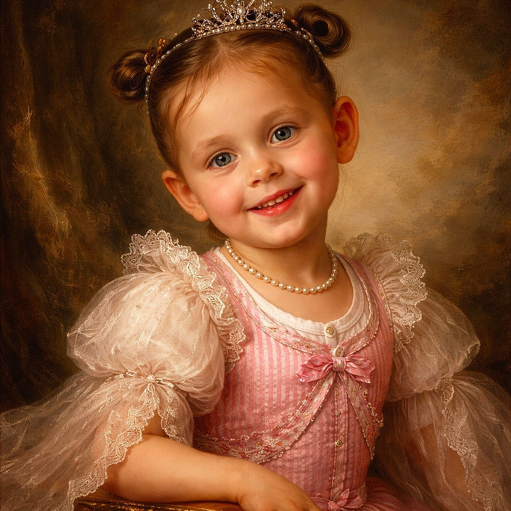 A beaming little girl with tiny pigtails and a gap-toothed grin lounges against a cushioned seat — the kind of picture that radiates sticky-fingered joy. Soft natural light from the window highlights her sparkling eyes and rosy cheeks while her pink-striped outfit adds cheerful pattern to the cozy interior.