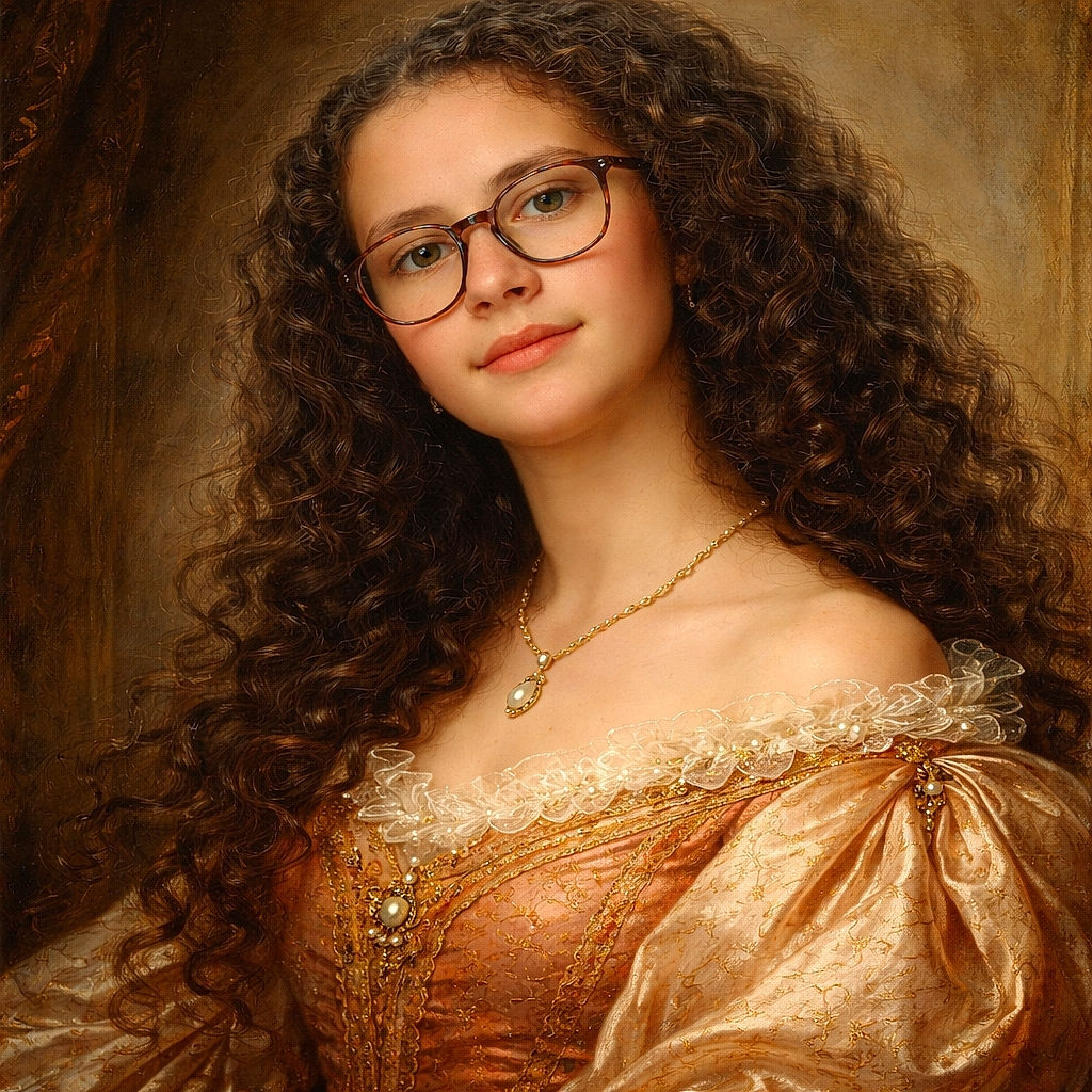 A young person with curly hair and glasses takes a casual selfie wearing a bright coral shirt, the background softly lit and plain, giving a relaxed and natural vibe.