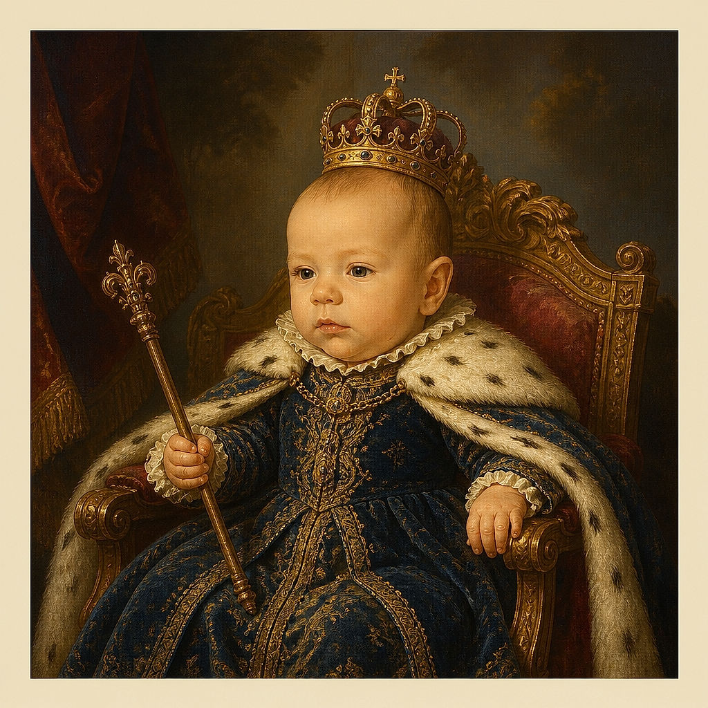 A tiny baby lounges in a bouncer like a serious little executive, wrapped in a cozy blue blanket and wearing an orange shirt while a sleepy star-shaped toy keeps watch overhead.