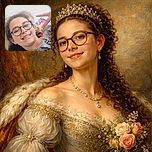 A cheerful young person with curly hair and glasses flashes a peace sign while lounging comfortably against a pillow, radiating relaxed vibes and casual joy.