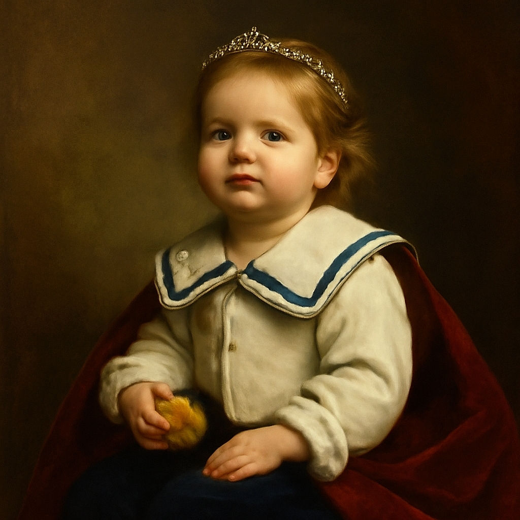 A curious toddler wearing a stylish white coat with a large collar sits surrounded by a colorful pile of miniature gourds and pumpkins, gazing upwards with a playful expression as if pondering the mysteries of autumn.
