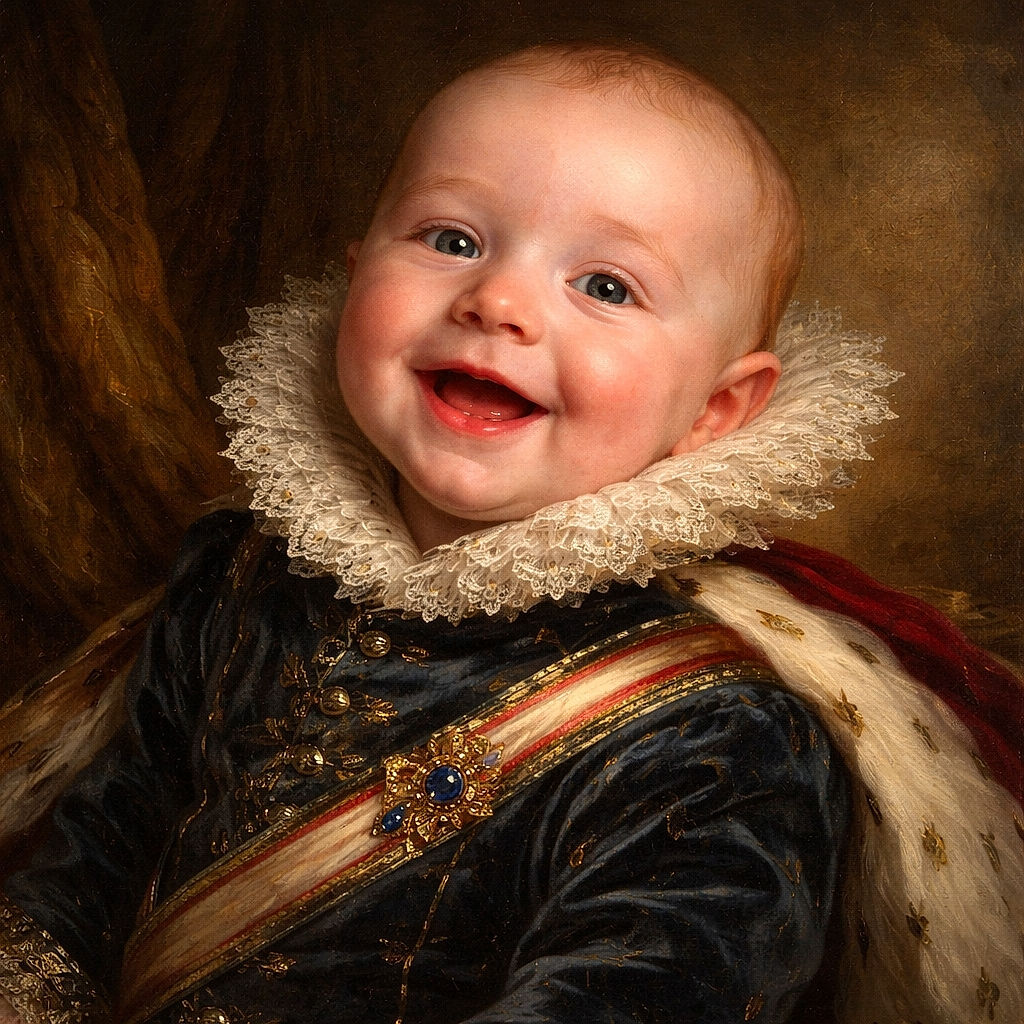 A cheerful baby with a big smile is comfortably reclining in a red car seat, wearing cute denim overalls and a striped shirt, with a soft checkered cushion behind the head adding cozy vibes.