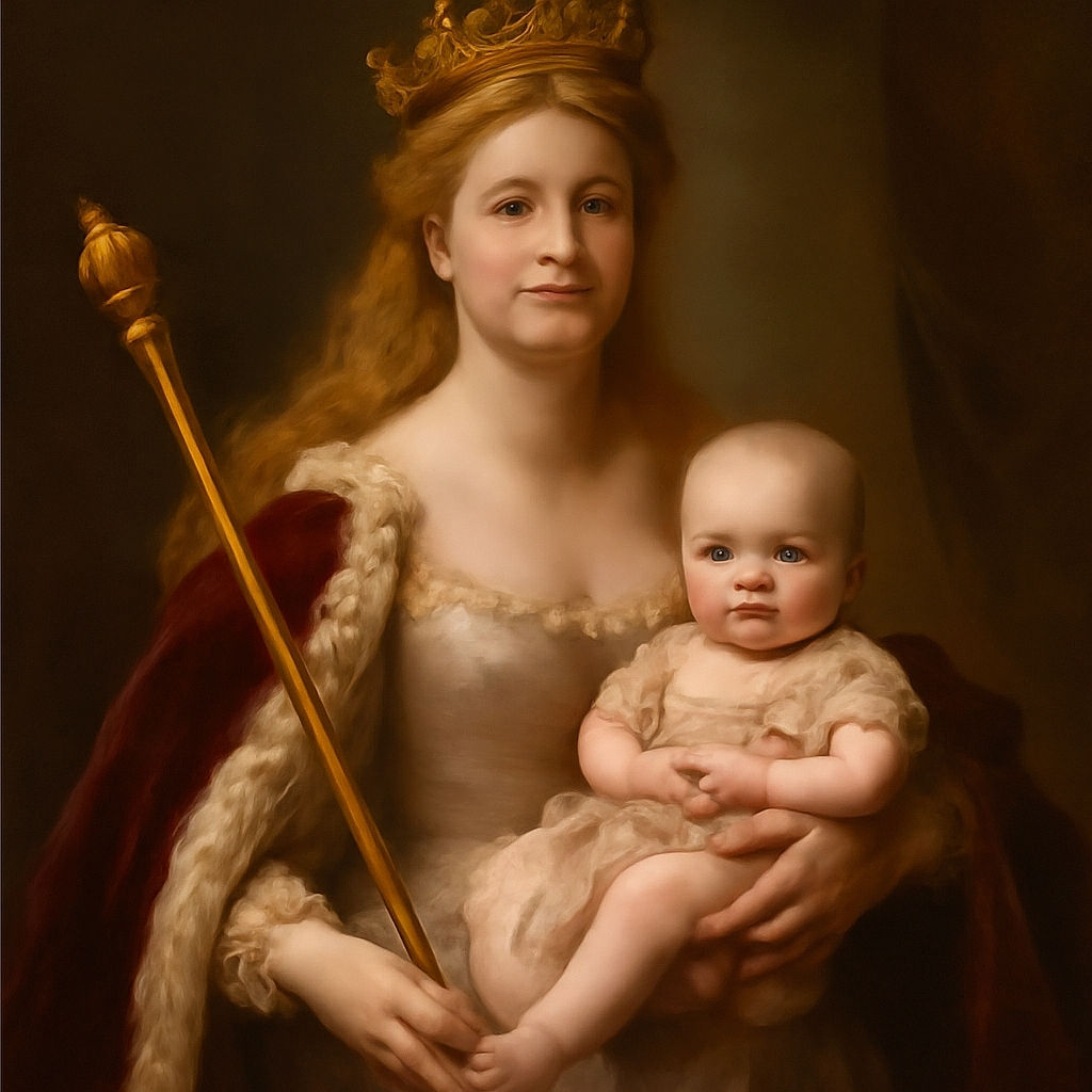 A tender family moment where a woman lovingly holds a baby, while a man peeks over her shoulder with a playful expression. The soft lighting and simple background highlight the warmth and closeness of the trio.