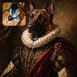 A large dog, possibly a Belgian Malinois or German Shepherd mix, is lying on a tiled floor indoors with a small red berry balanced on its paw, looking attentively off to the side.