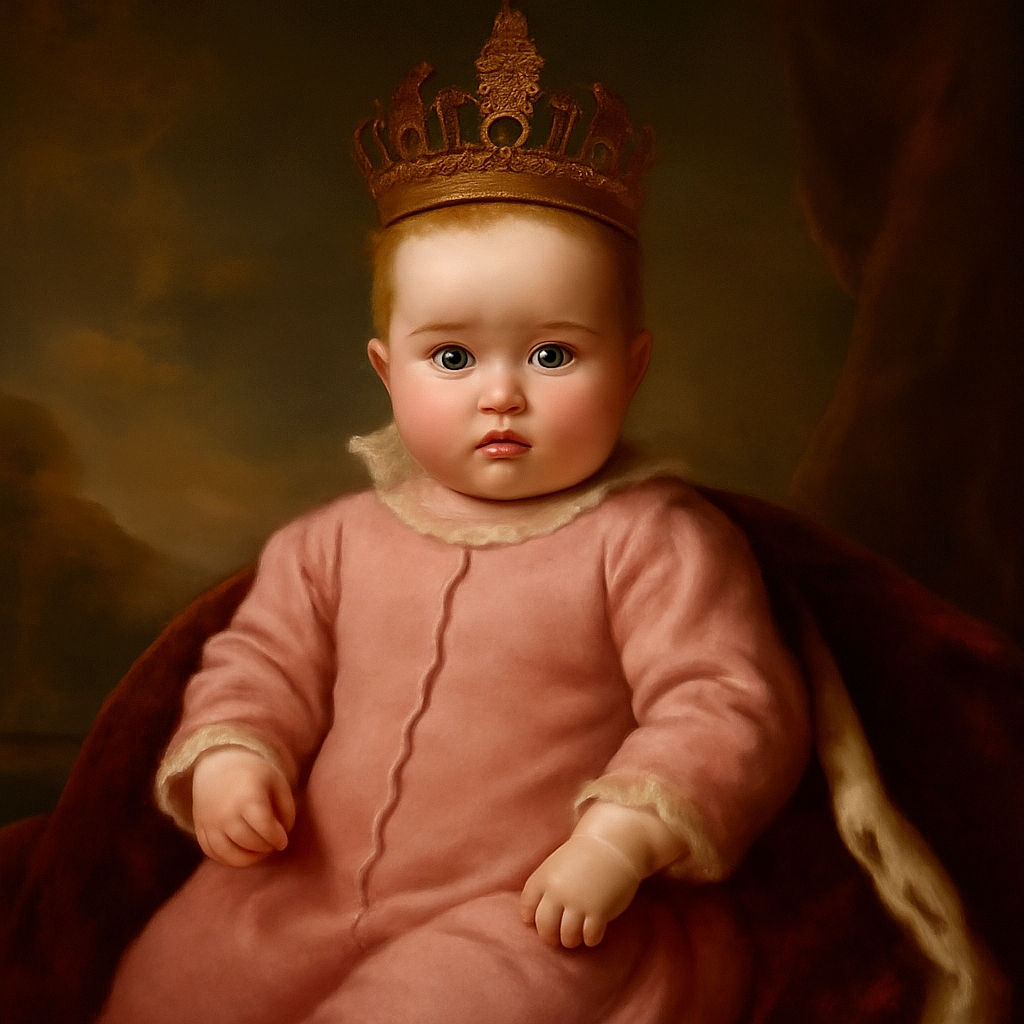 A cozy baby dressed in pink knitwear lies on a fluffy white blanket with two heart shapes gently pressed into the fabric. Surrounding the baby are a pink book, a pink checkered box, a Minnie Mouse plush toy, and a cute wooden cloud sign indicating '2 months'. The scene radiates warmth, softness, and the sweet innocence of early infancy.