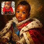 A curious baby in a bright red shirt sits on a patterned bedspread, holding a pacifier in each hand, looking up with wide eyes and a slight pout, framed by a cozy yellow blanket in the background.