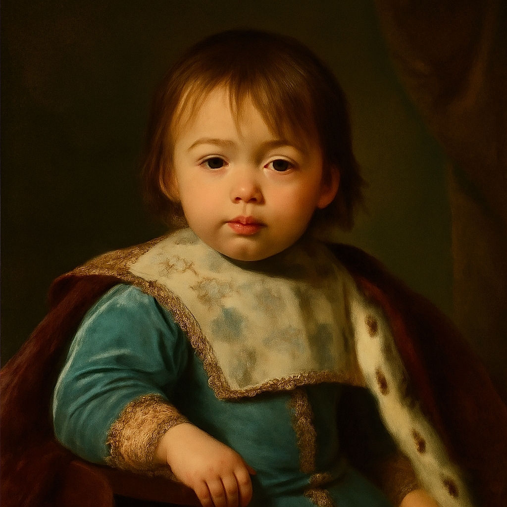 A toddler with a colorful bib sits in a baby car seat inside a vehicle, holding a chunky puzzle box. The child looks curiously at the camera, surrounded by the cozy interior of the car with a brick wall visible through the window.