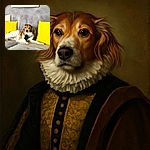A relaxed dog lounges comfortably on a gray couch adorned with bright yellow pillows, looking at the camera with a calm and slightly curious expression. The cozy setting and soft lighting create a warm, inviting atmosphere.