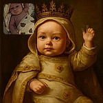 A cute baby wrapped in a cozy bear-patterned towel looks curiously at the camera, one arm raised as if waving hello, with soft lighting giving a warm and intimate feel.