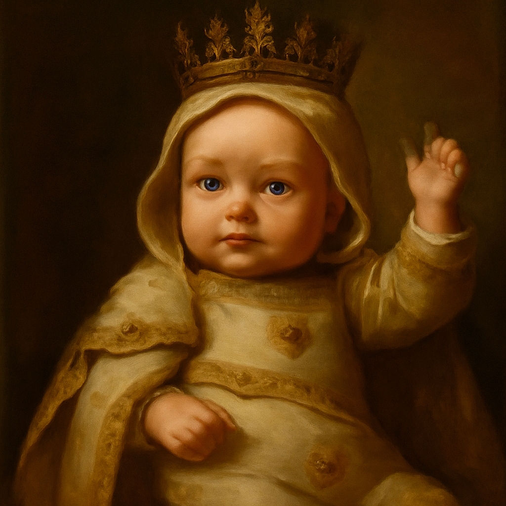 A cute baby wrapped in a cozy bear-patterned towel looks curiously at the camera, one arm raised as if waving hello, with soft lighting giving a warm and intimate feel.