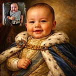 A happy baby with a shiny bald head flashes a toothy grin while lying on a comfy gray cushion. Wearing a bib and a black onesie with bold white text, the little charmer looks ready to brighten anyone's day. A plush zebra toy peeks from behind, adding a playful touch to this cozy scene.
