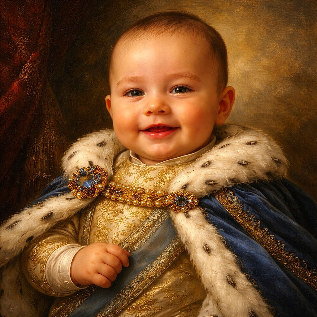 A happy baby with a shiny bald head flashes a toothy grin while lying on a comfy gray cushion. Wearing a bib and a black onesie with bold white text, the little charmer looks ready to brighten anyone's day. A plush zebra toy peeks from behind, adding a playful touch to this cozy scene.