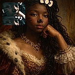 A close-up photo of a young person with face paint resembling a cat, featuring whiskers and a nose drawn on. The image is grainy and duplicated vertically, creating a slightly artistic but low-quality effect.