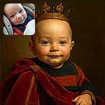 A close-up of an adorable baby bundled in a cozy orange and blue sweater, comfortably nestled in a car seat with a soft white blanket, flashing a sweet and knowing smile that could melt anyone's heart.