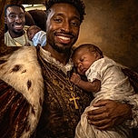 A joyful man with a radiant smile holds a peacefully sleeping baby on his chest, creating a warm and tender moment in a cozy living room setting.