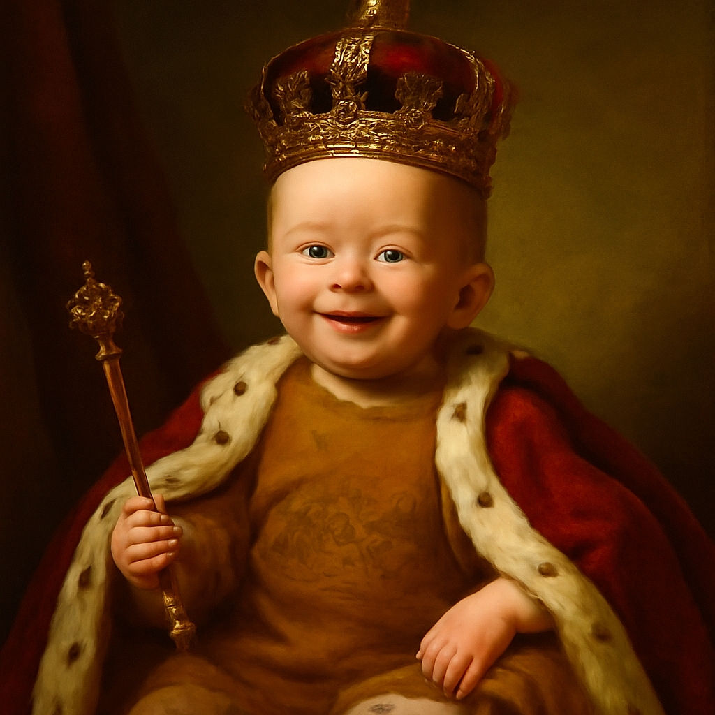 A joyful baby is comfortably seated in a Mickey Mouse-themed baby rocker, flashing a bright smile while wearing a brown cartoon-printed shirt and light shorts. The cozy surroundings and soft textures add to the warm, homey vibe of the photo.