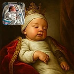 A peaceful newborn baby bundled in cozy hospital blankets, snoozing soundly in a clear plastic bassinet with a colorful patterned pillow and a tiny striped hat resting on its head.