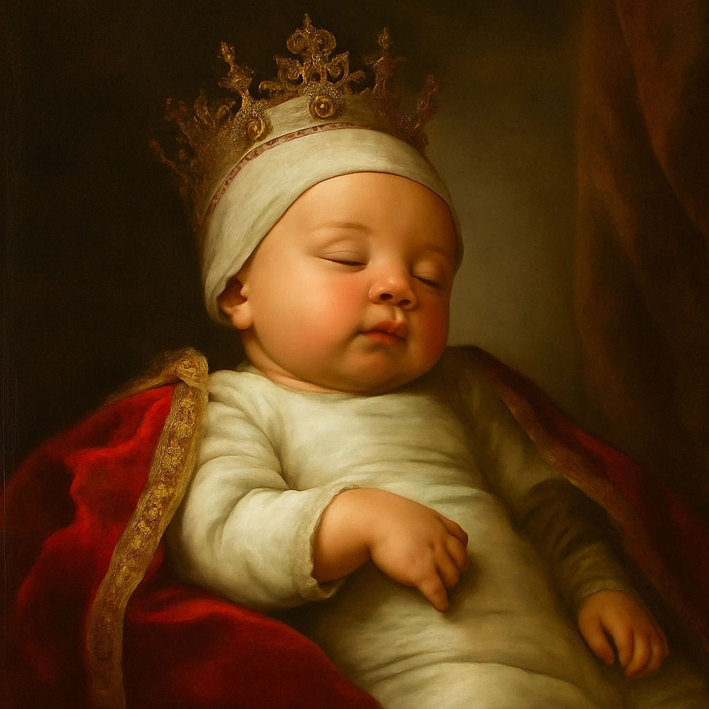 A peaceful newborn baby bundled in cozy hospital blankets, snoozing soundly in a clear plastic bassinet with a colorful patterned pillow and a tiny striped hat resting on its head.