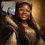 Two smiling people inside a car, one wearing a tiara and the other with glasses and braided hair, capturing a casual happy moment with natural lighting and a cozy atmosphere.