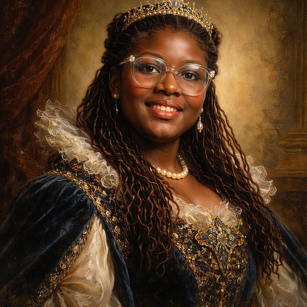 Two smiling people inside a car, one wearing a tiara and the other with glasses and braided hair, capturing a casual happy moment with natural lighting and a cozy atmosphere.