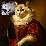 A fluffy white cat with light blue eyes lounges comfortably on a dark blue textured blanket, looking relaxed and cozy in a home setting with soft lighting.